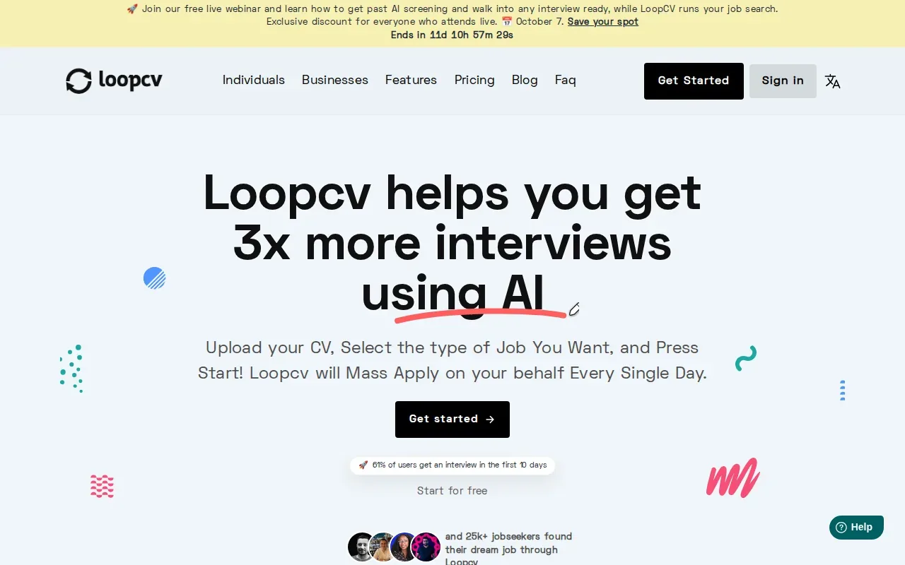 Screenshot of the LoopCV website