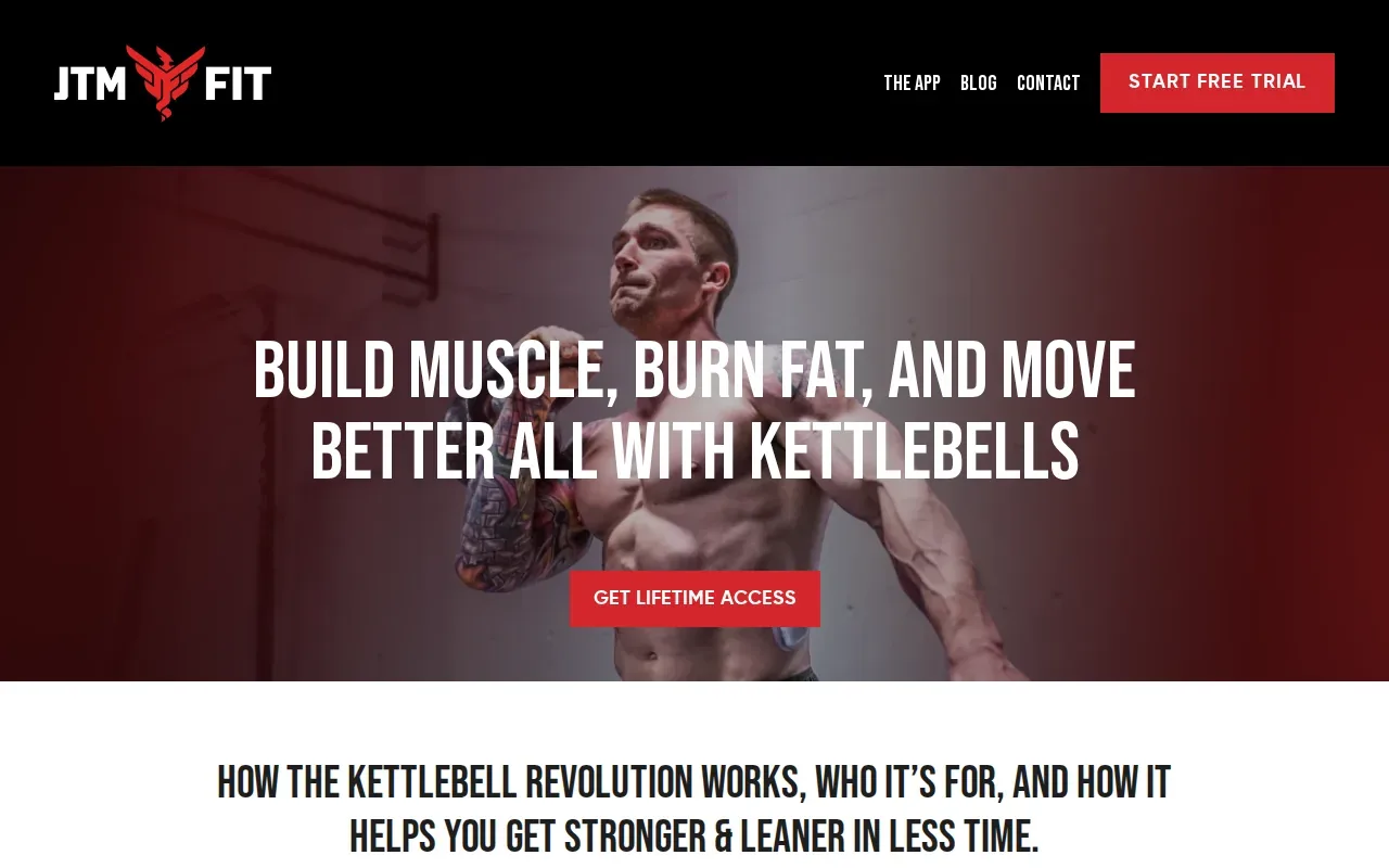 Screenshot of the Kettlebell Revolution by JTM FIT website