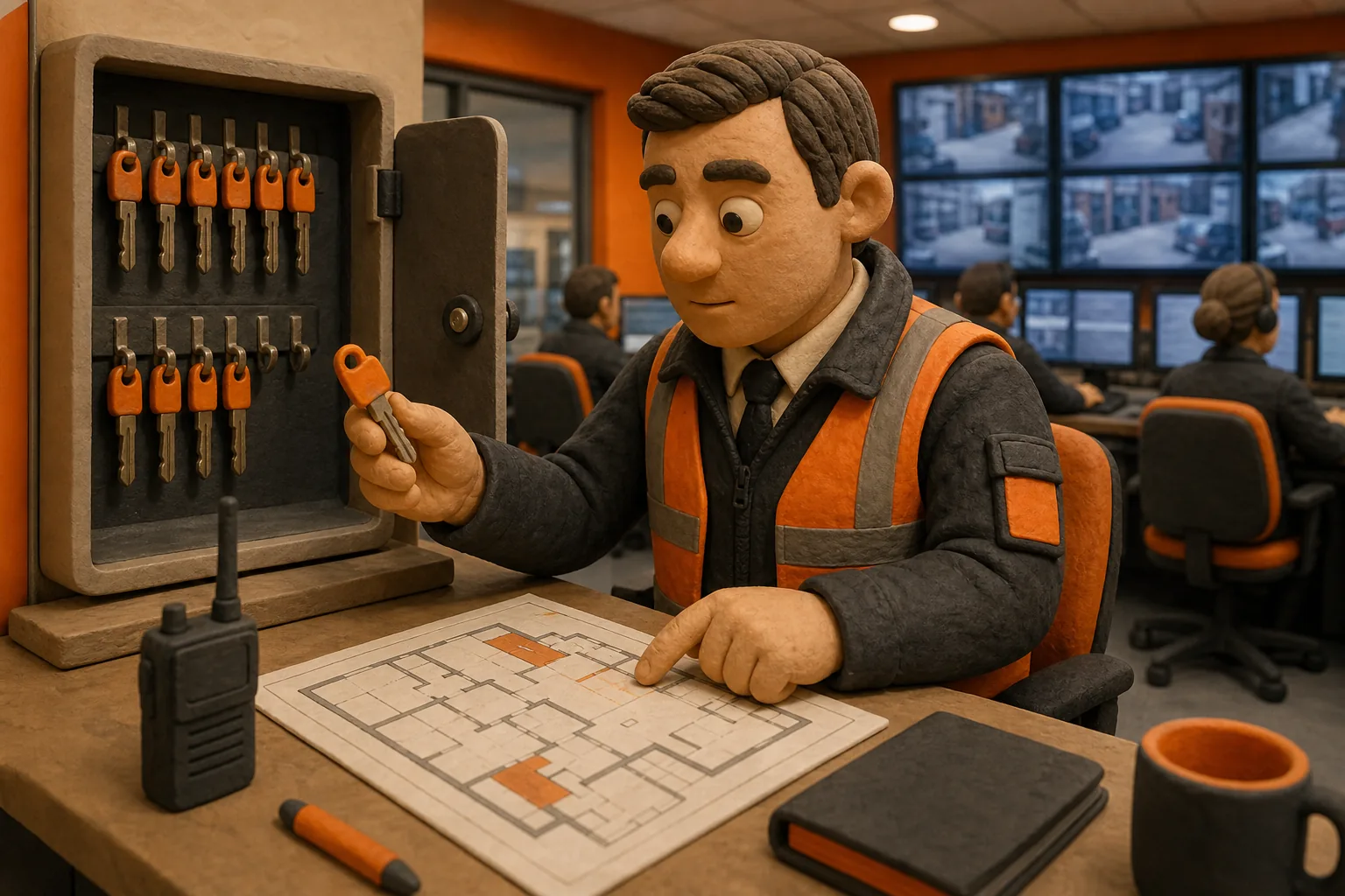 UK key holder services officer checking secure key storage and access controls