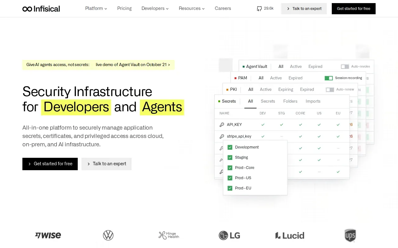 Screenshot of the Infisical website