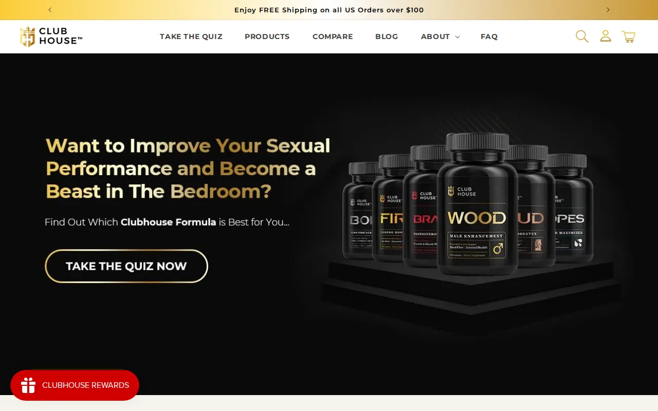 Screenshot of the Clubhouse Supplements website