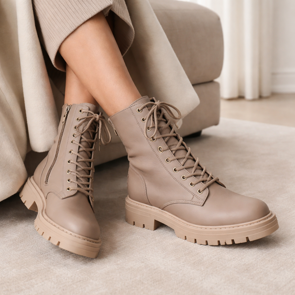 A photorealistic image related to lace-up-boots-women. Alt: lace-up-boots-women