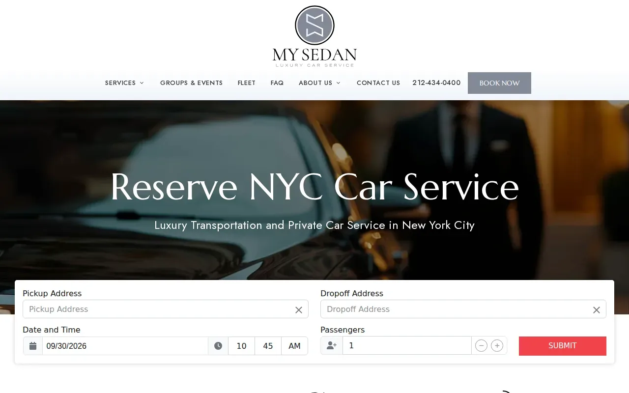 Screenshot of the MySedan website