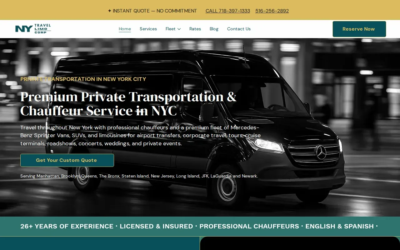 Screenshot of the NY Travel Limo website