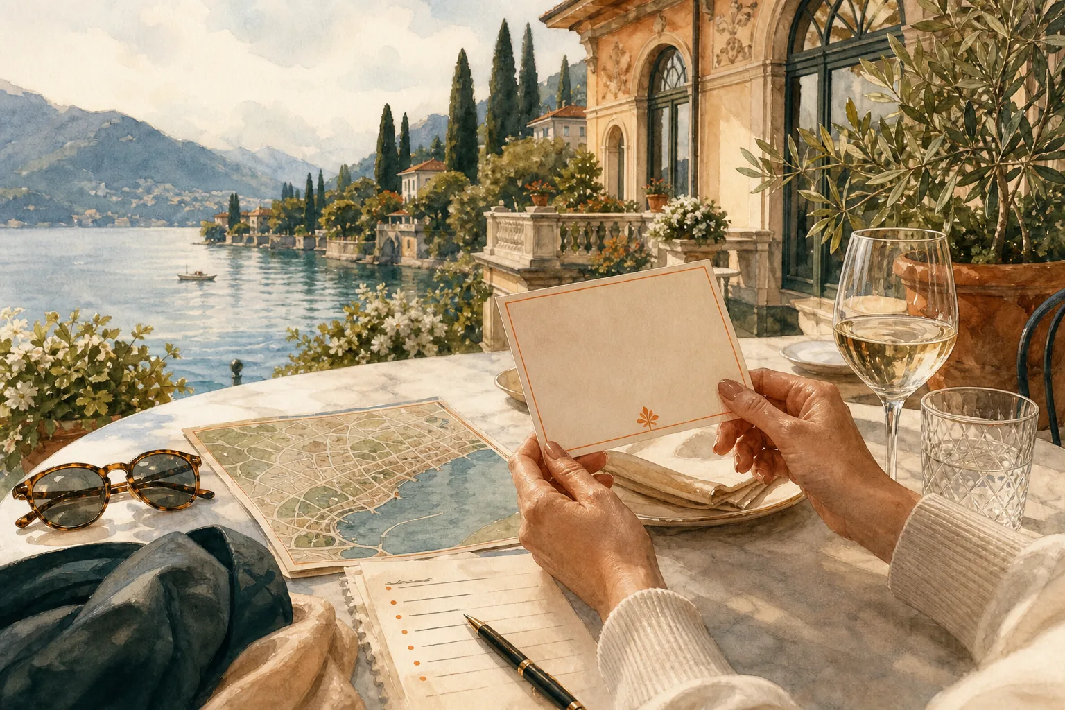 Lake Como restaurant booking checklist with travel and dining details.
