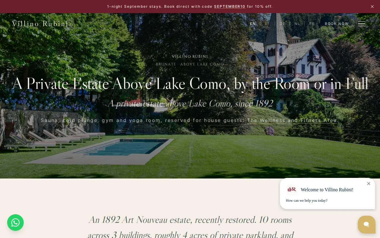 Screenshot of the Villino Rubini website