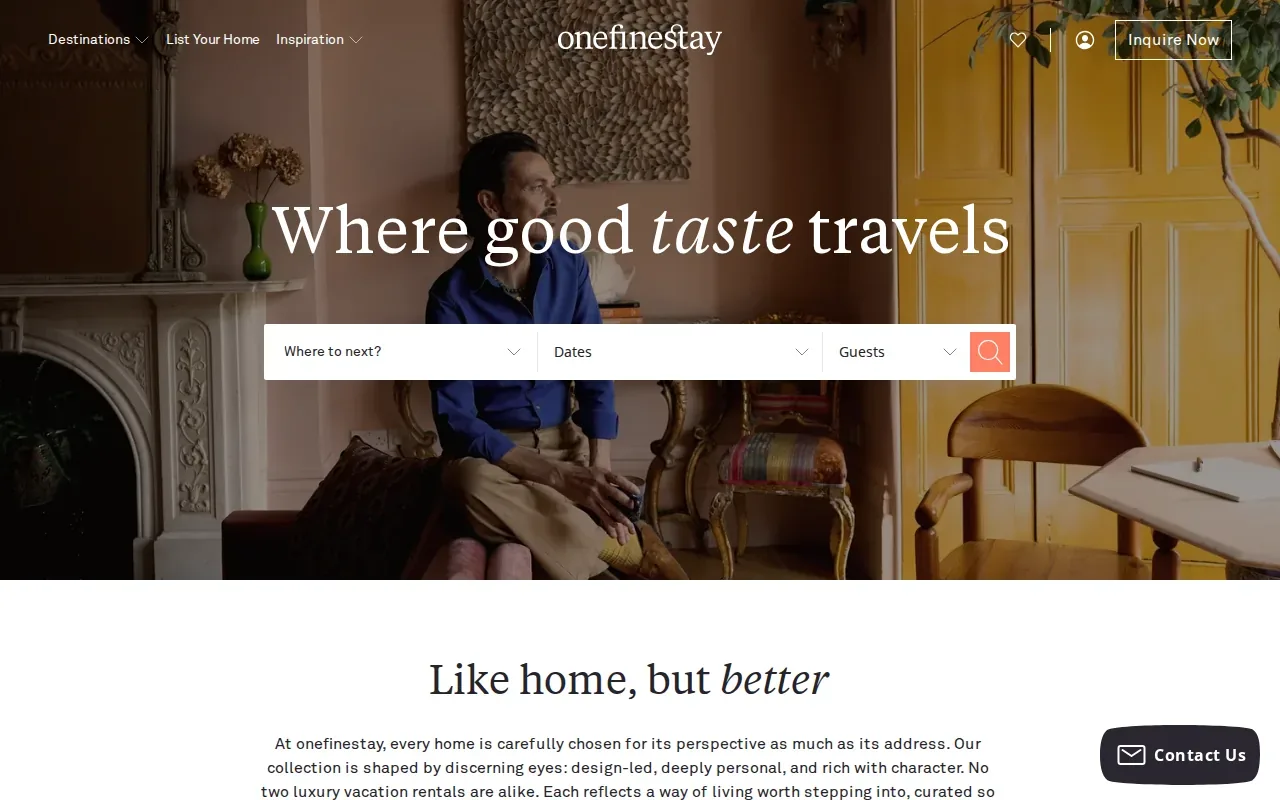 Screenshot of the Onefinestay website