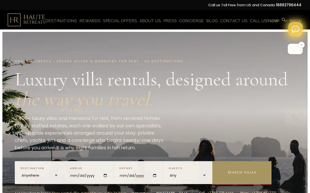 Screenshot of the Haute Retreats website