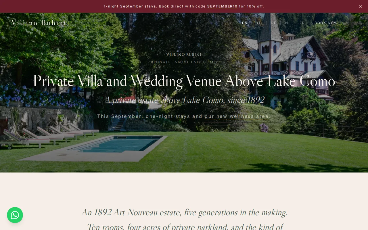 Screenshot of the Villino Rubini website