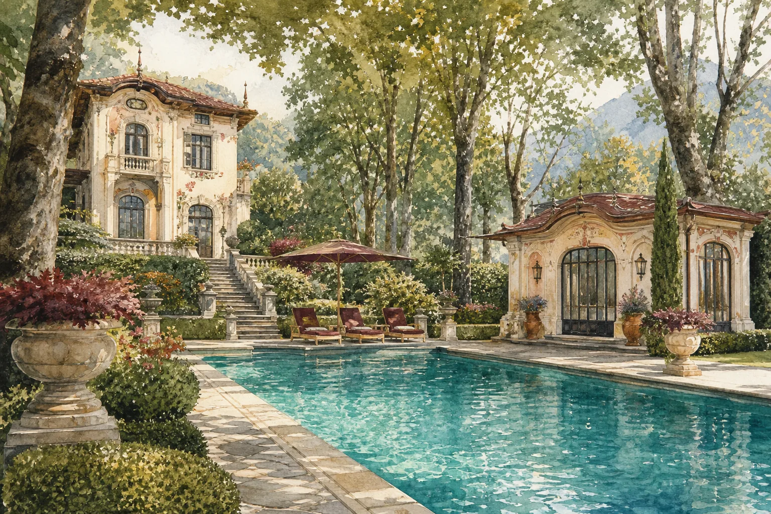 Heated pool and private gardens at a Lake Como villa