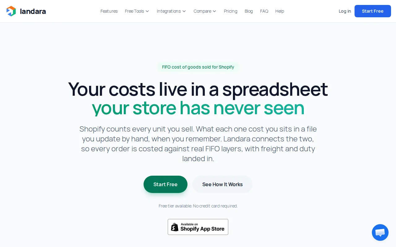 Screenshot of the Landara website
