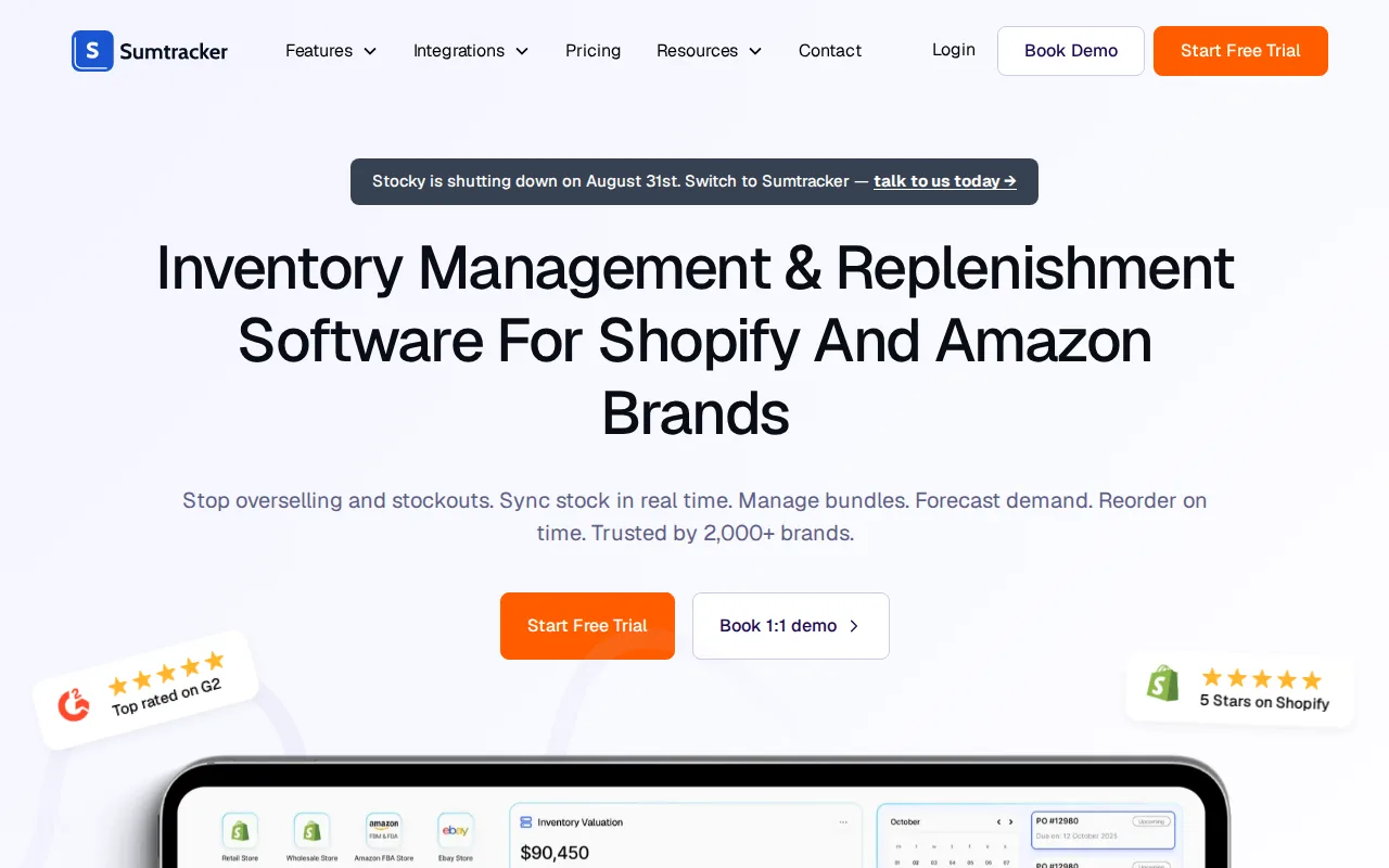 Screenshot of the Sumtracker website