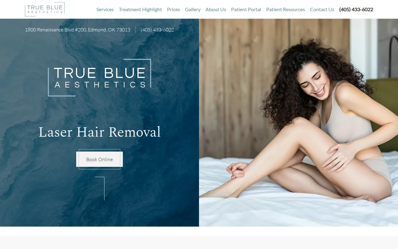 Screenshot of the True Blue Aesthetics website