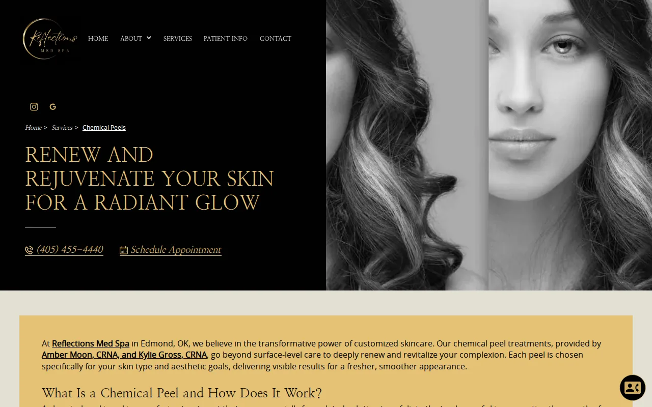 Screenshot of the Reflections Med Spa website