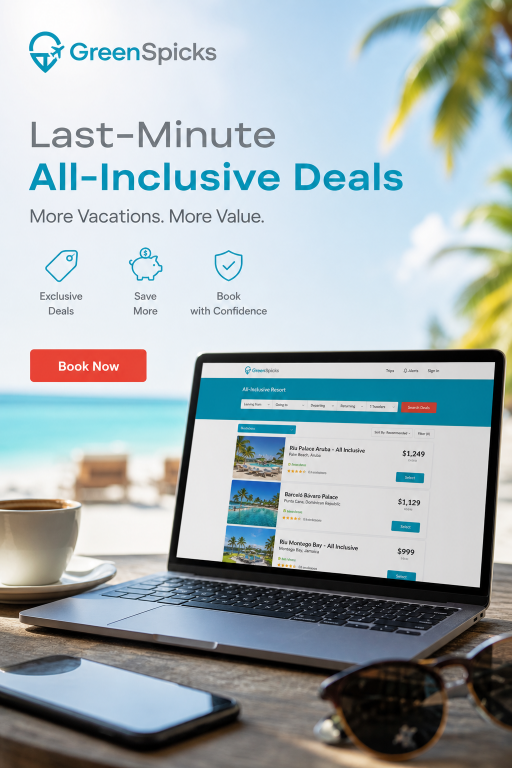 A photorealistic image related to last-minute-all-inclusive-deals. Alt: last-minute-all-inclusive-deals