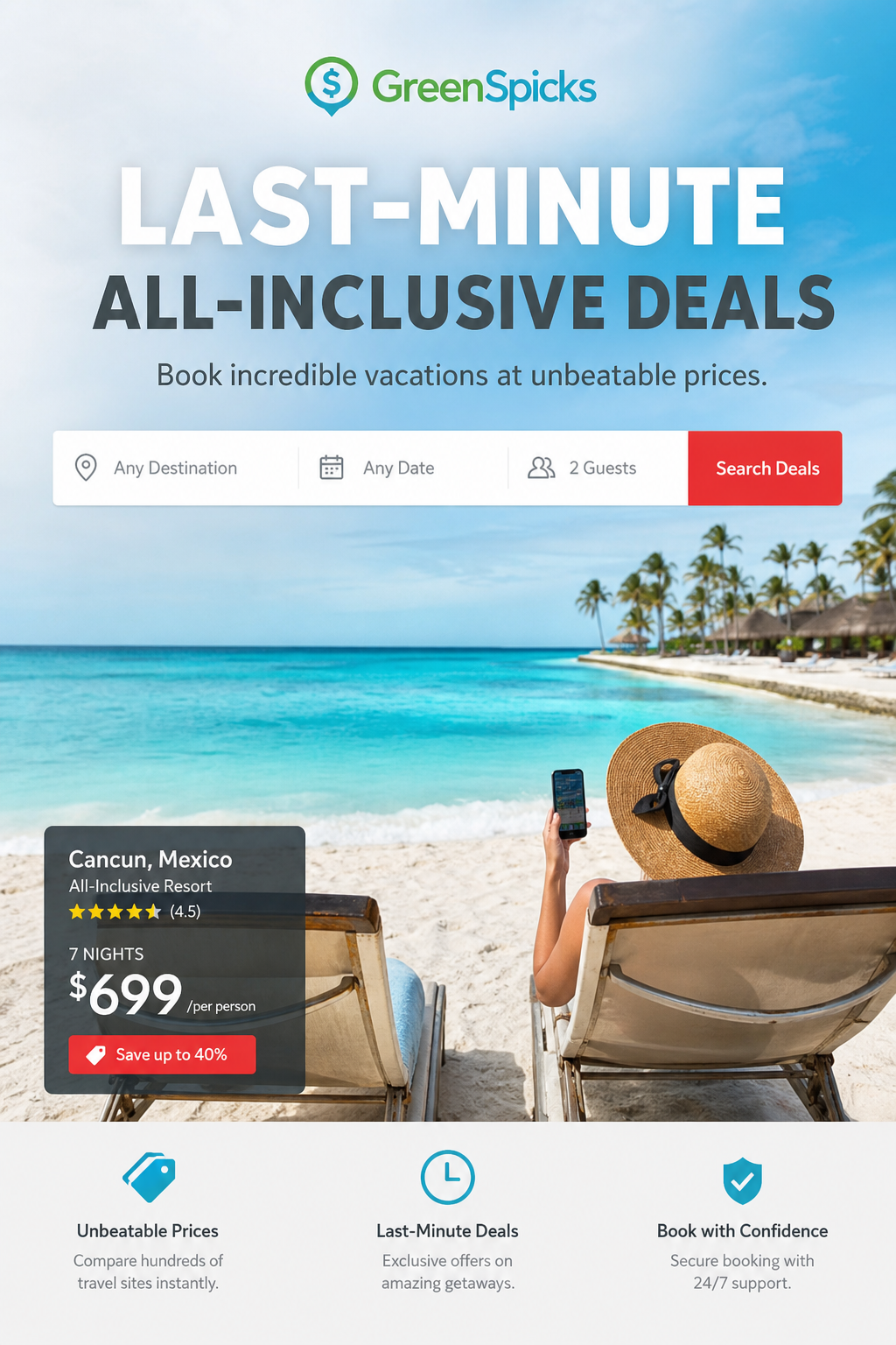 A photorealistic image related to last-minute-all-inclusive-deals. Alt: last-minute-all-inclusive-deals