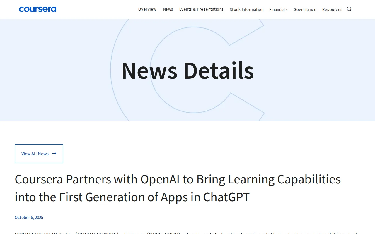 Screenshot of the Coursera website