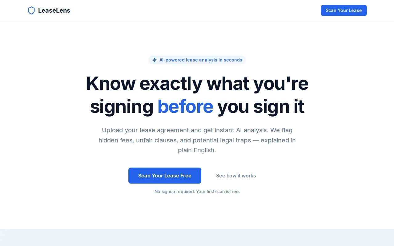 Screenshot of the LeaseLens website