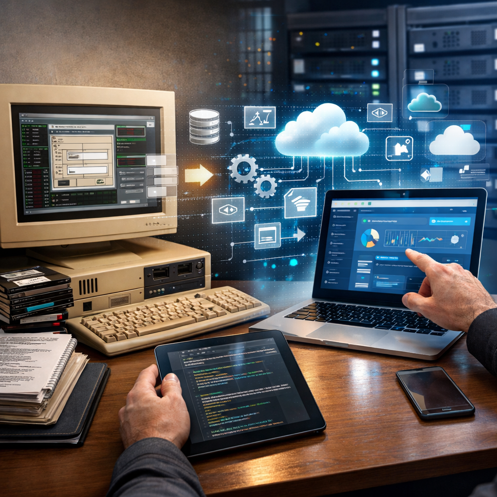 A photorealistic image related to legacy-application-modernization. Alt: legacy-application-modernization