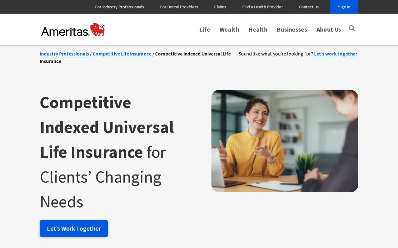 Screenshot of the Value Plus IUL by Ameritas website