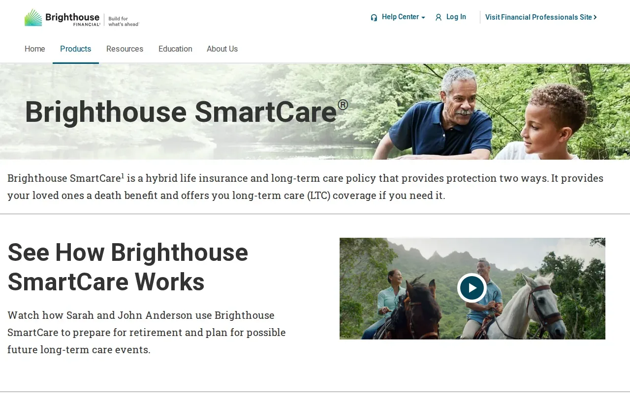 Screenshot of the SmartCare by Brighthouse Financial website