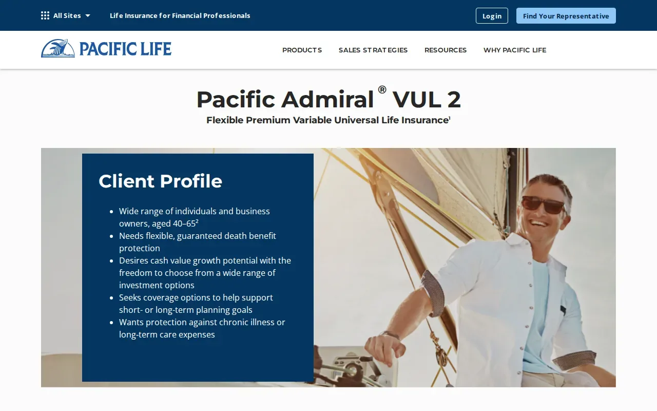 Screenshot of the Pacific Admiral VUL 2 website