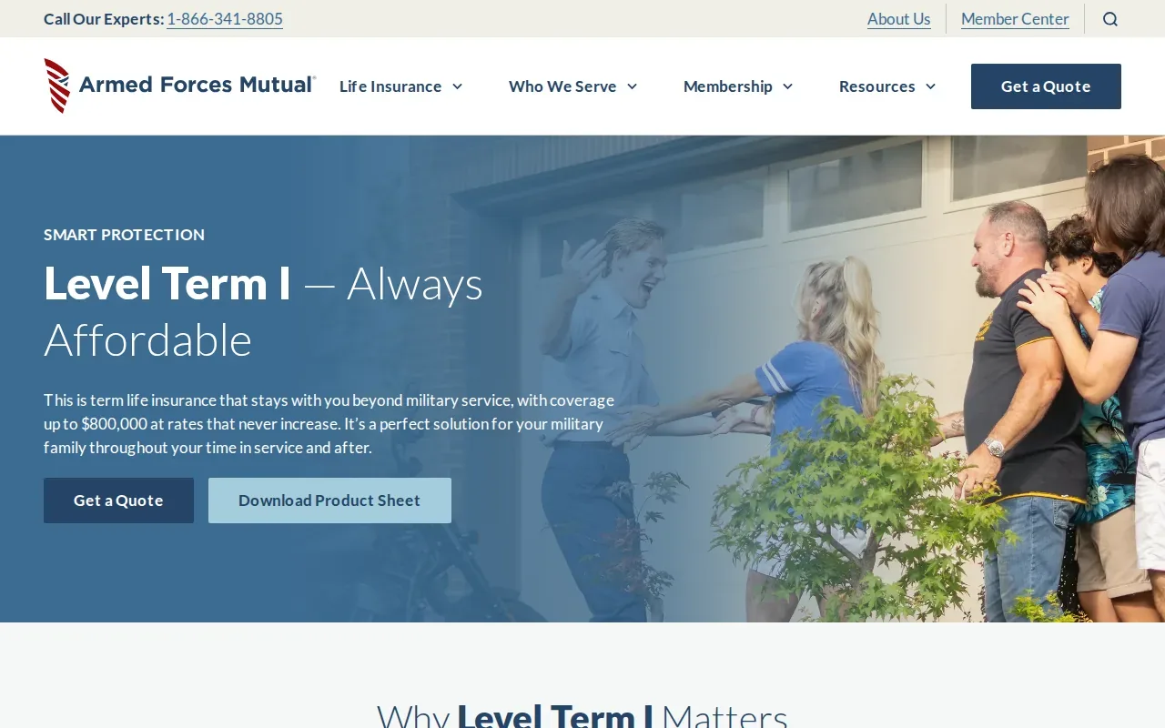 Screenshot of the Level Term I by AAFMAA website