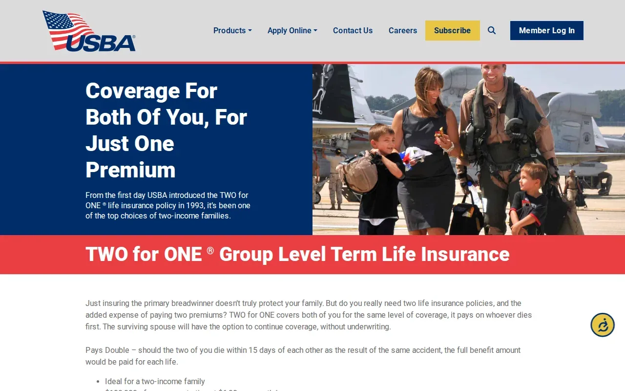 Screenshot of the Two For One Level Term by USBA website