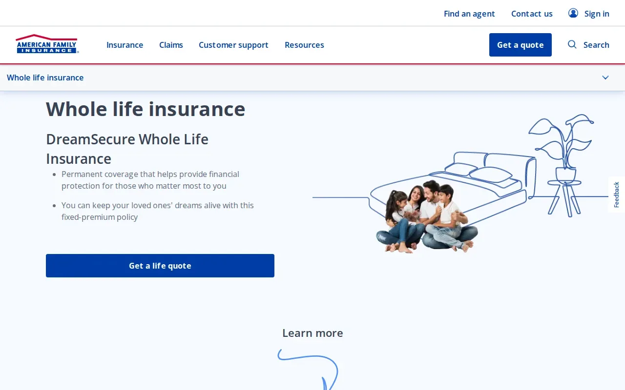 Screenshot of the DreamSecure Whole Life Insurance website