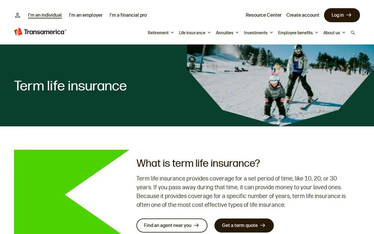 Screenshot of the Trendsetter LB by Transamerica website