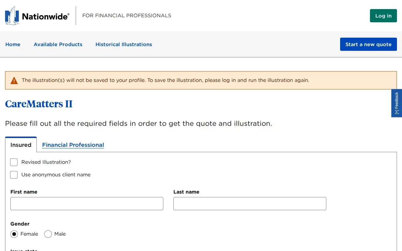 Screenshot of the CareMatters II by Nationwide website