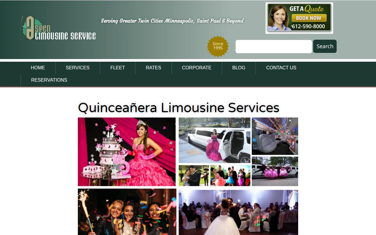 Screenshot of the Aspen Limo and Car Services website