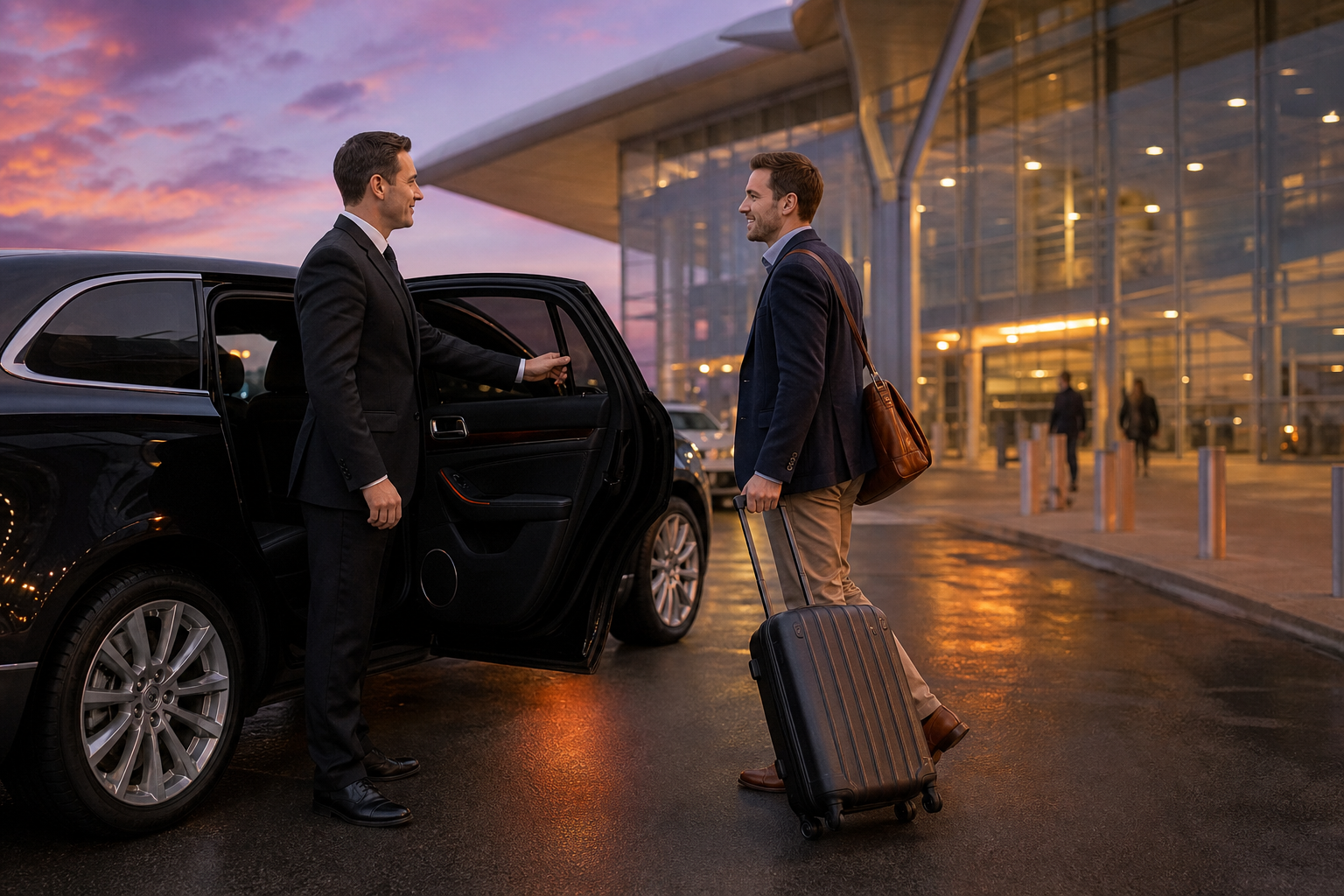 chauffeur greeting traveler for Minneapolis airport limousine service