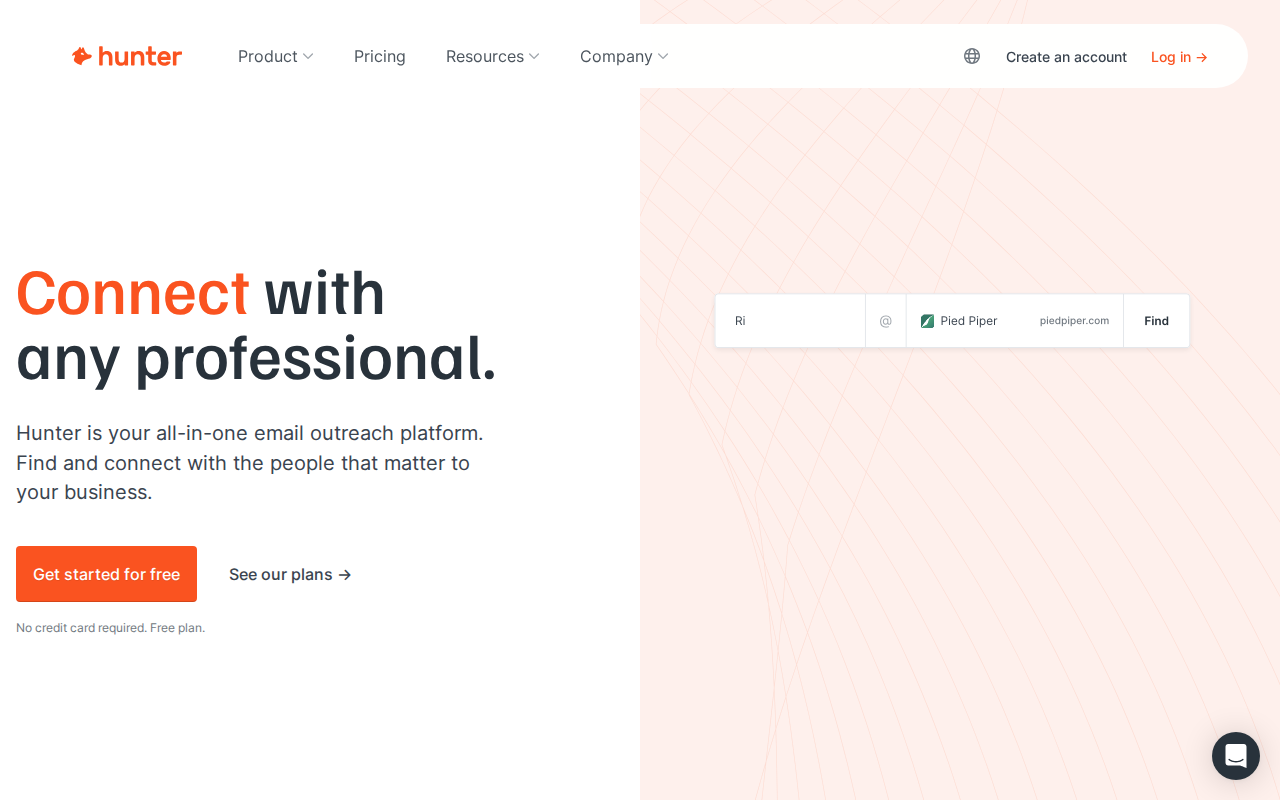 Hunter.io homepage screenshot