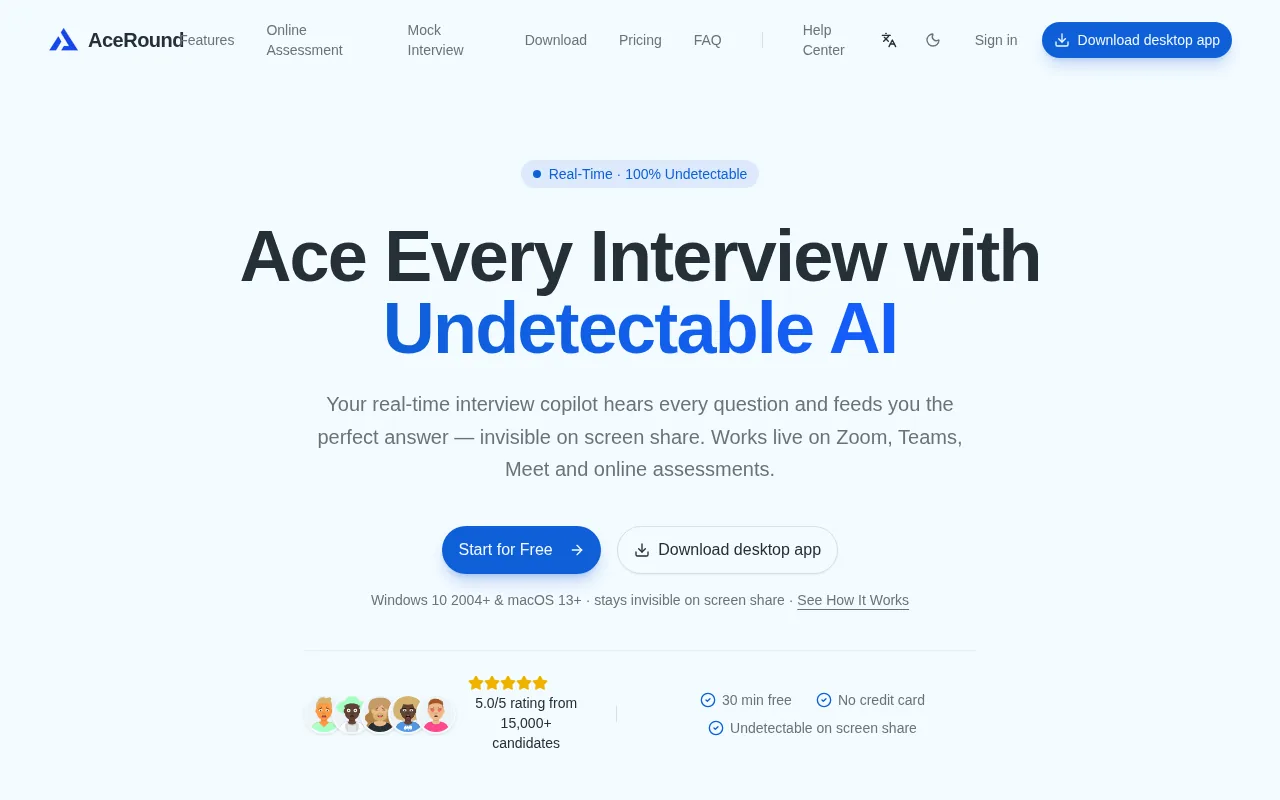 Screenshot of the AceRound AI website