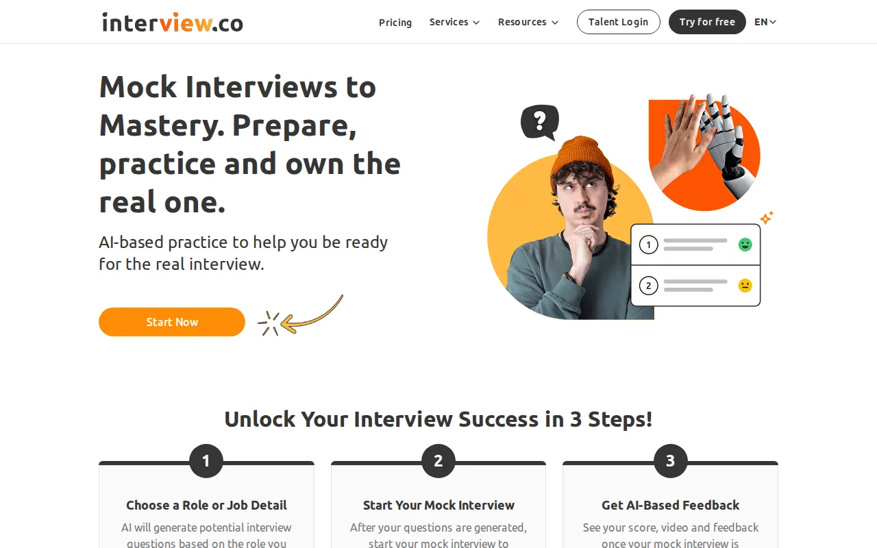 Screenshot of the Interview Practice with AI website