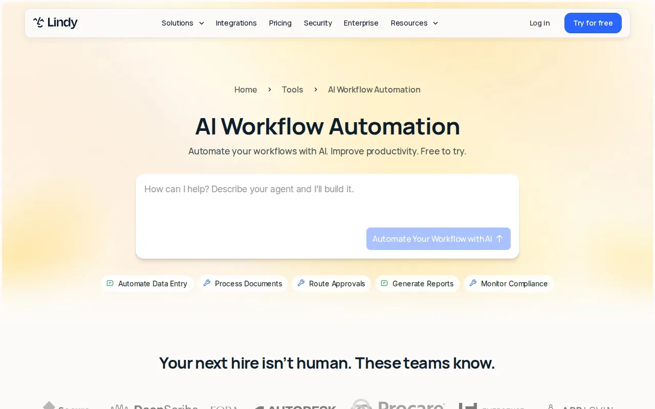 Screenshot of the Lindy page on lindy.ai