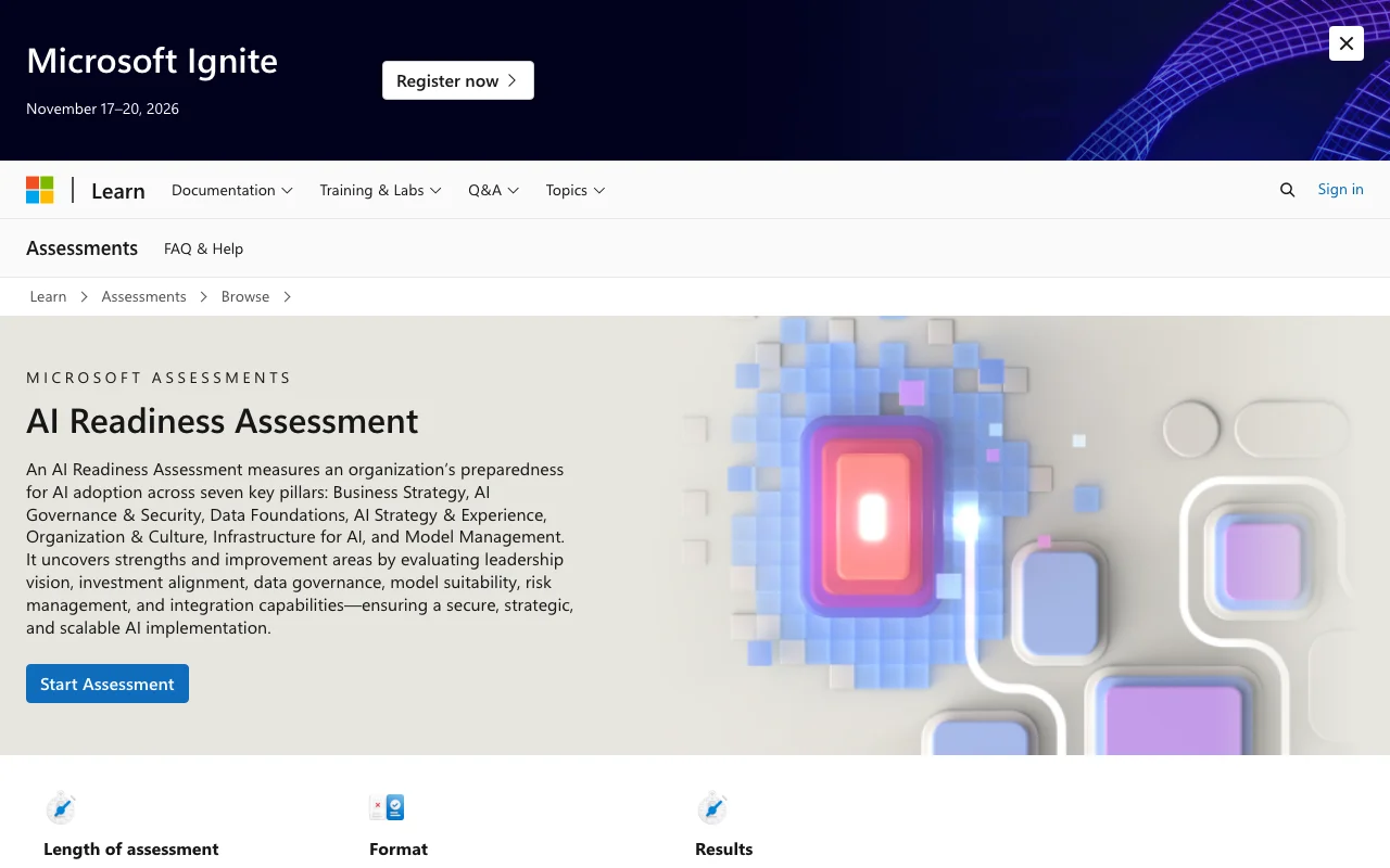 Screenshot of the Microsoft AI Readiness Wizard website