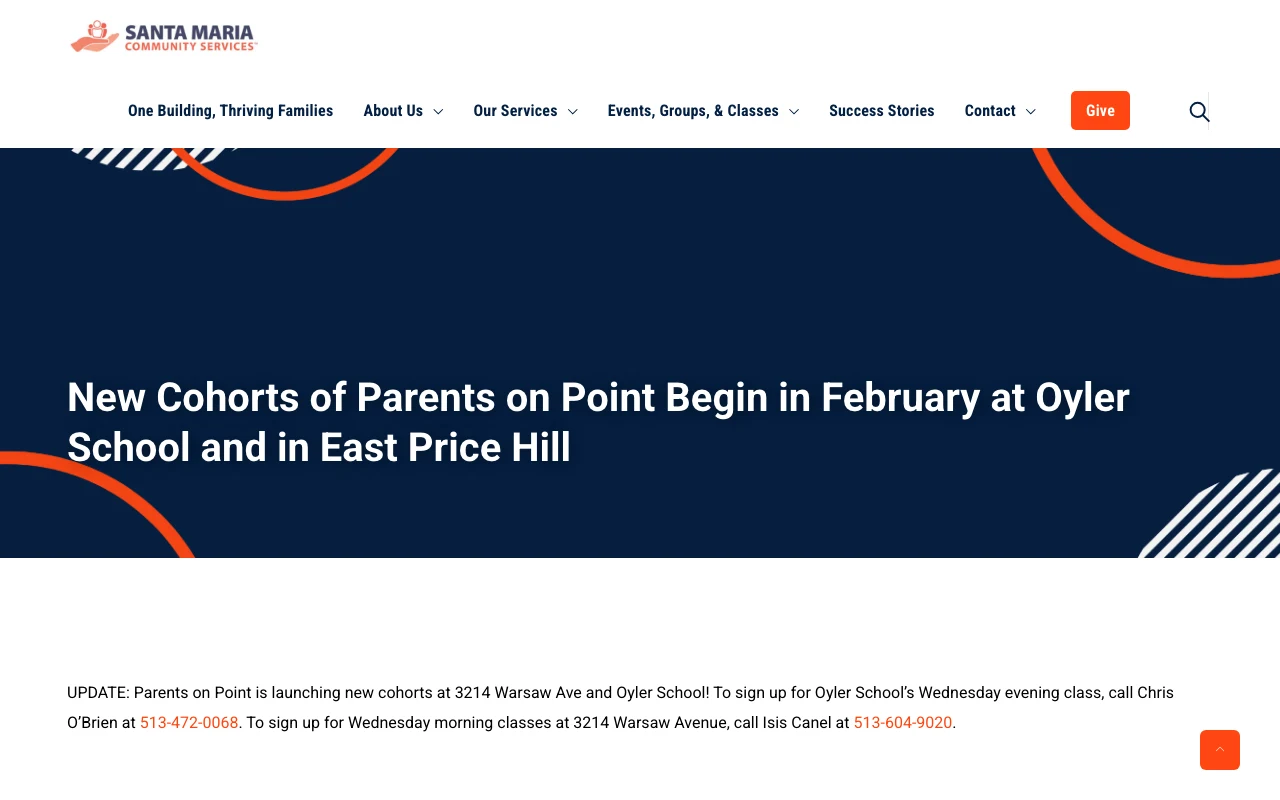Screenshot of the Parents on Point by Cincinnati Children’s Hospital Medical Center website