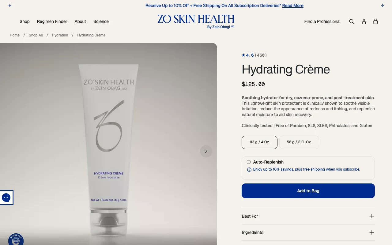 Screenshot of ZO Skin Health Hydrating Crème