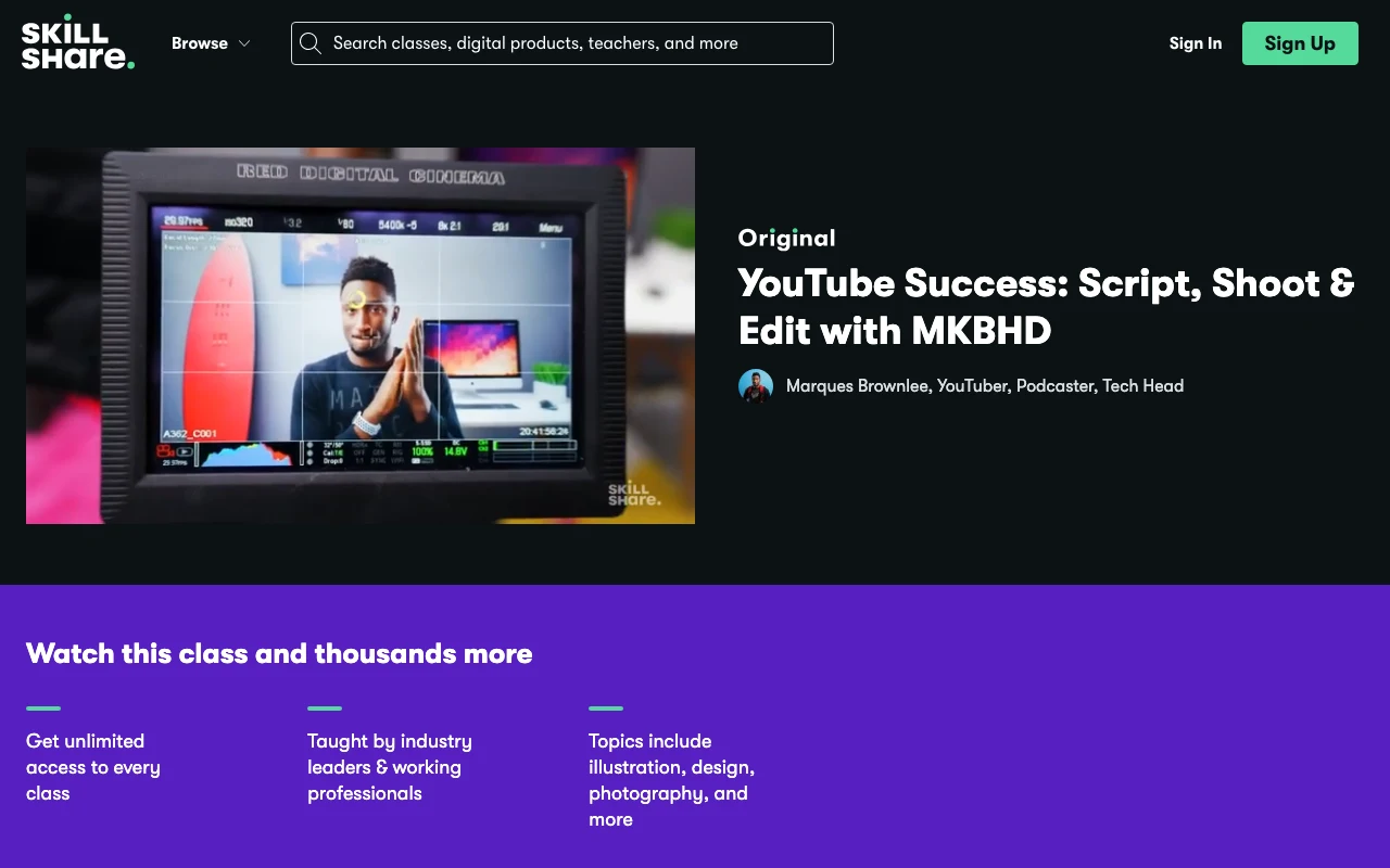 Screenshot of YouTube Success with MKBHD on Skillshare