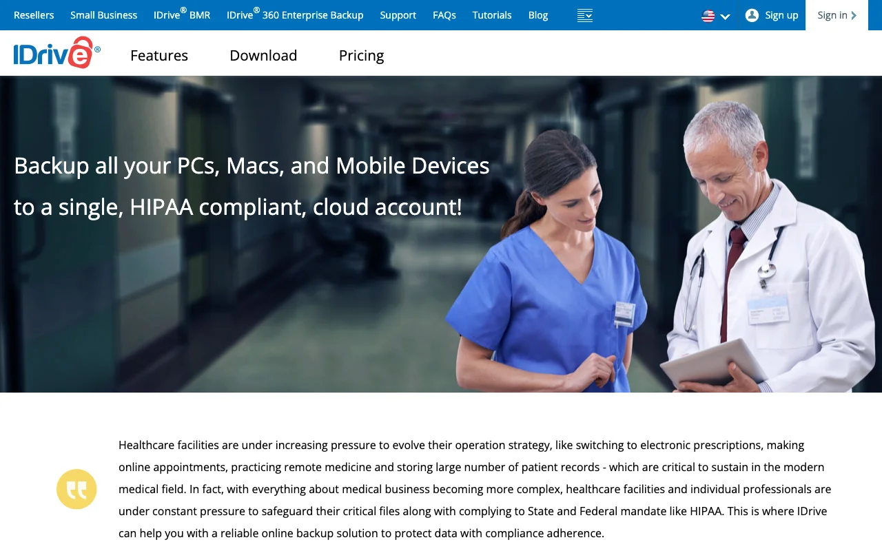 Screenshot of the IDrive Business website