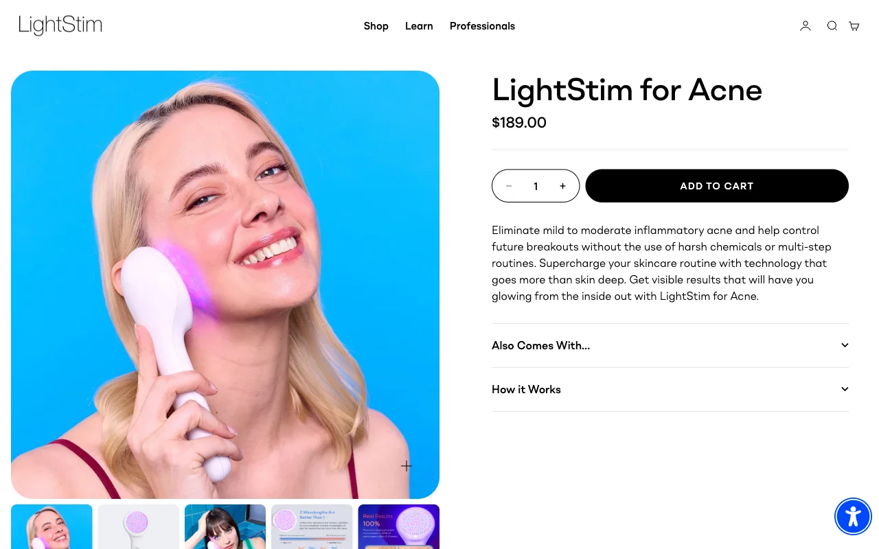 Screenshot of the LightStim for Acne website