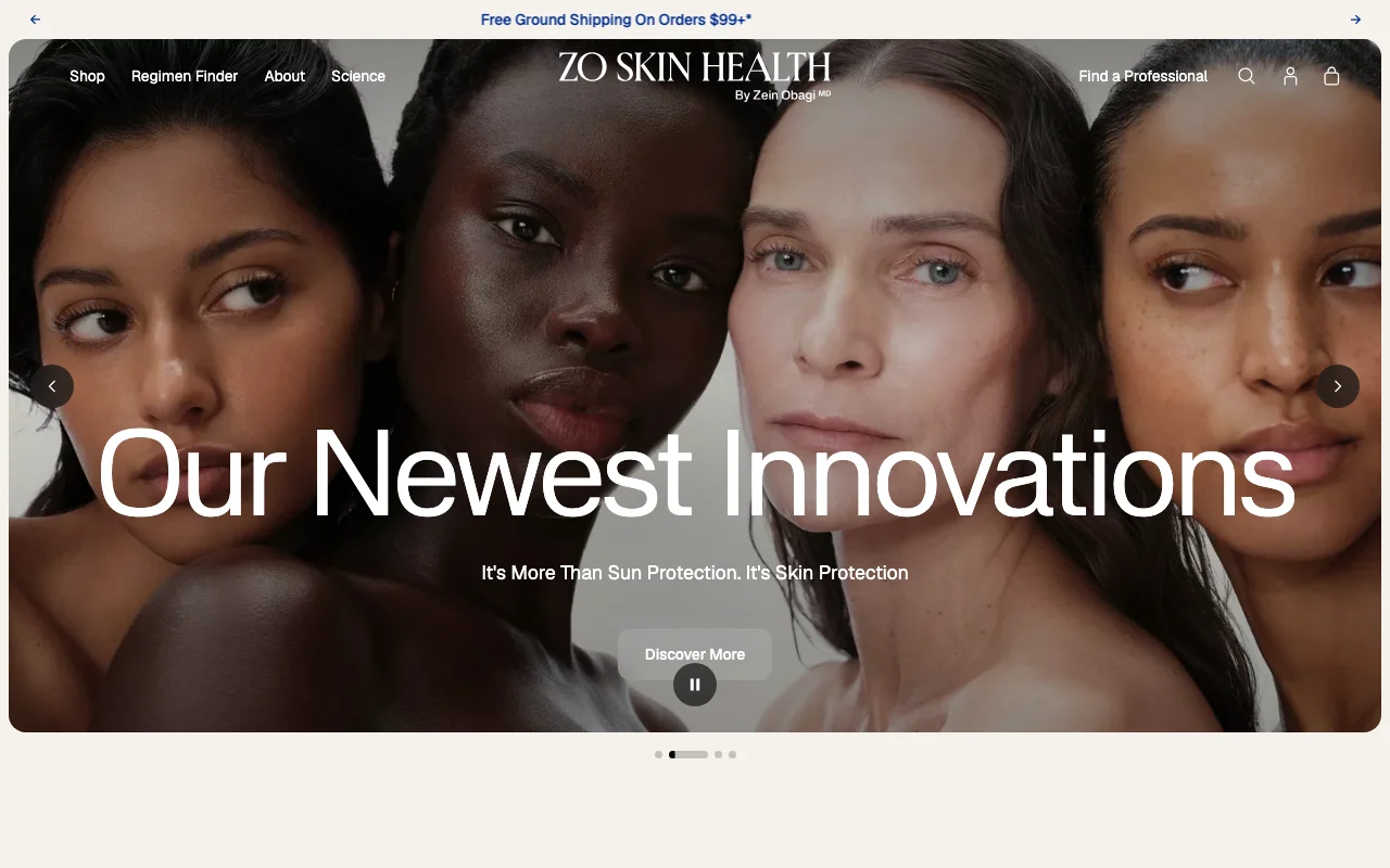 Screenshot of the ZO Skin Health website