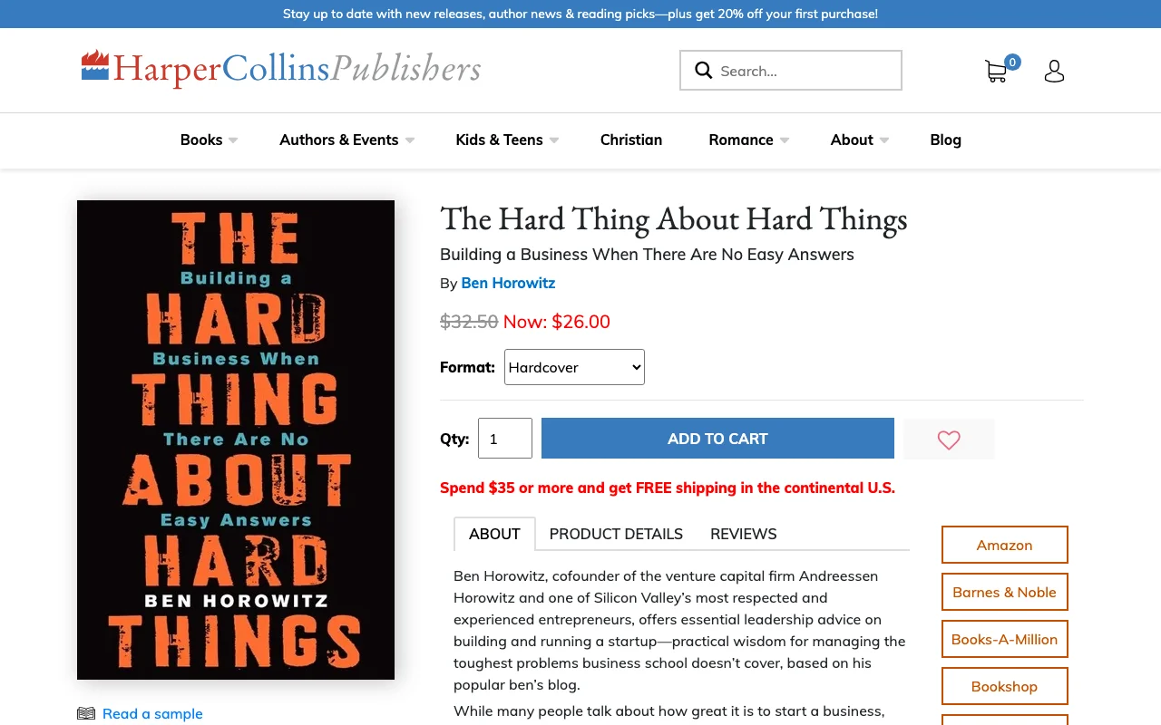 Screenshot of the The Hard Thing About Hard Things website