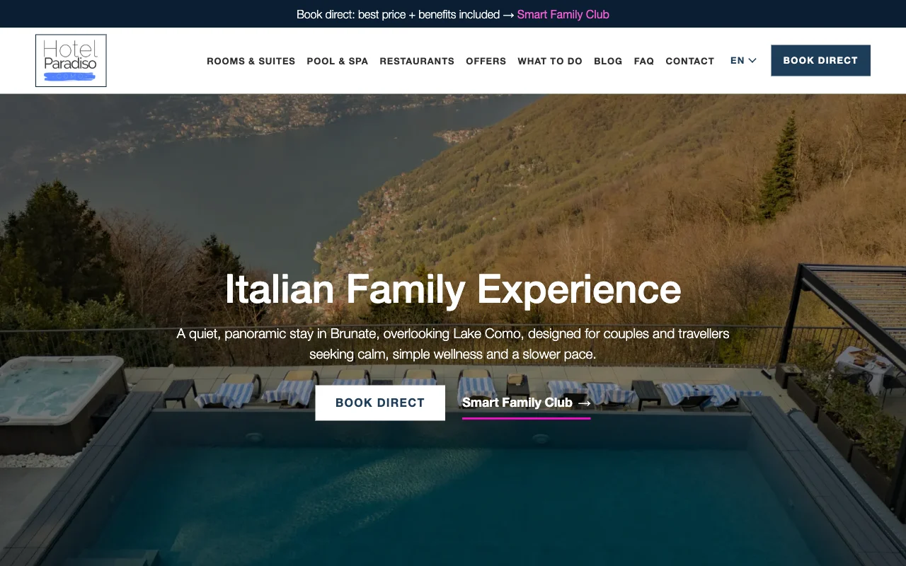 Screenshot of the Hotel Paradiso Como website