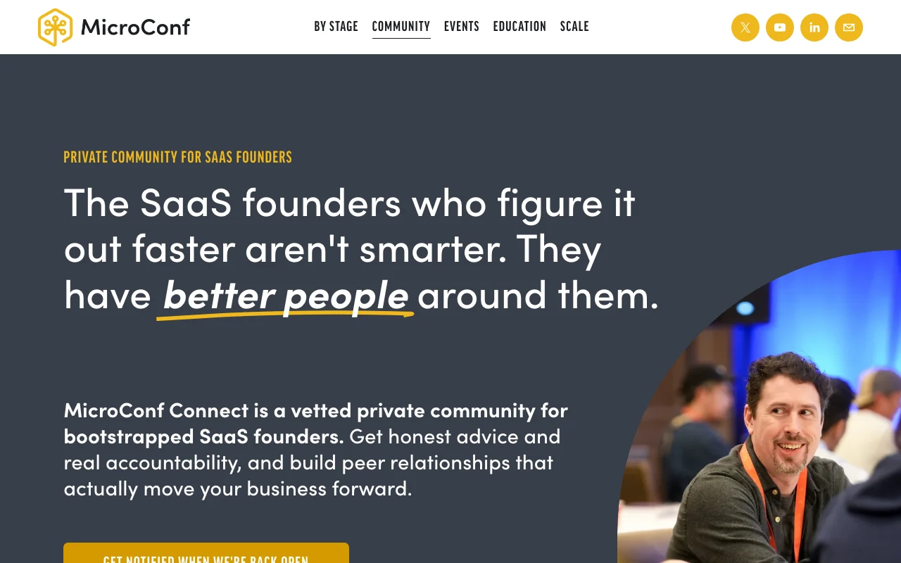 Screenshot of the MicroConf Connect website