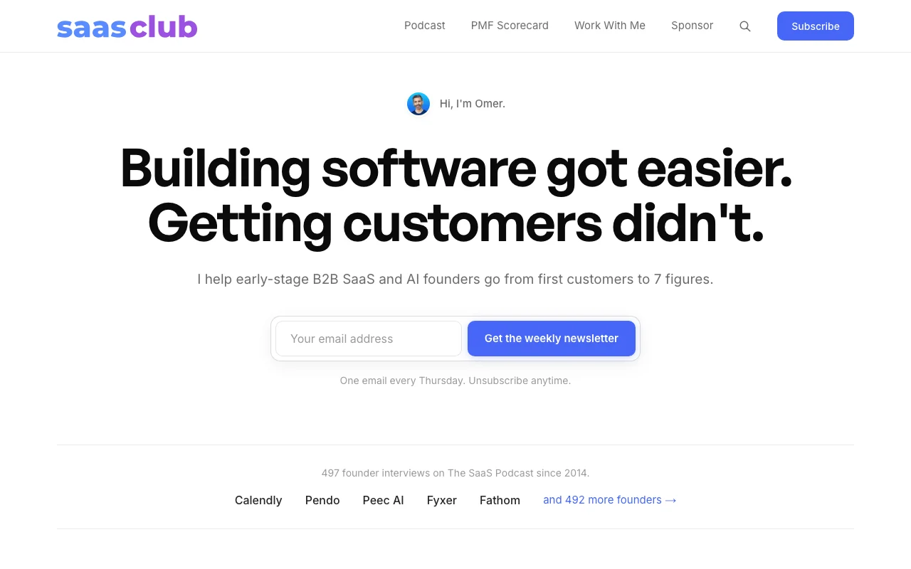 Screenshot of the SaaS Club website
