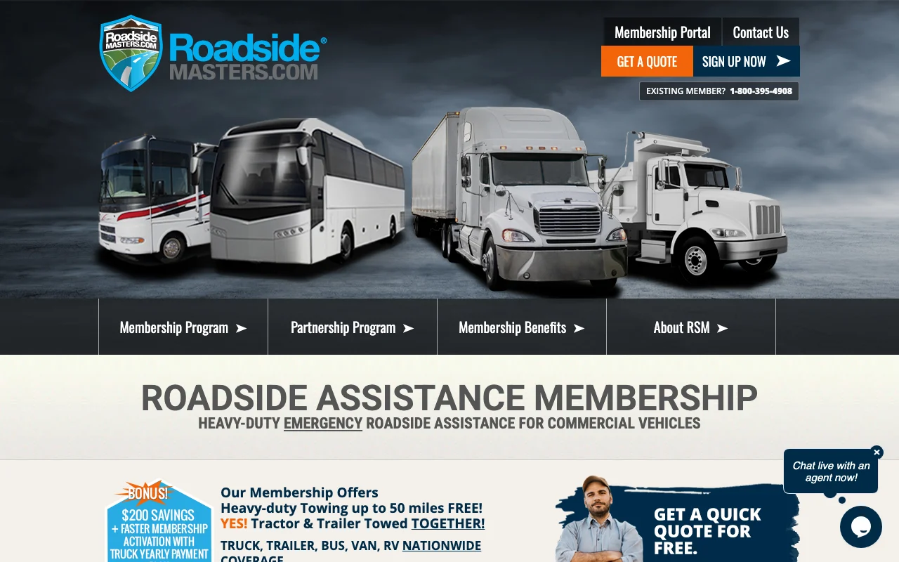 Screenshot of the RoadsideMASTERS website