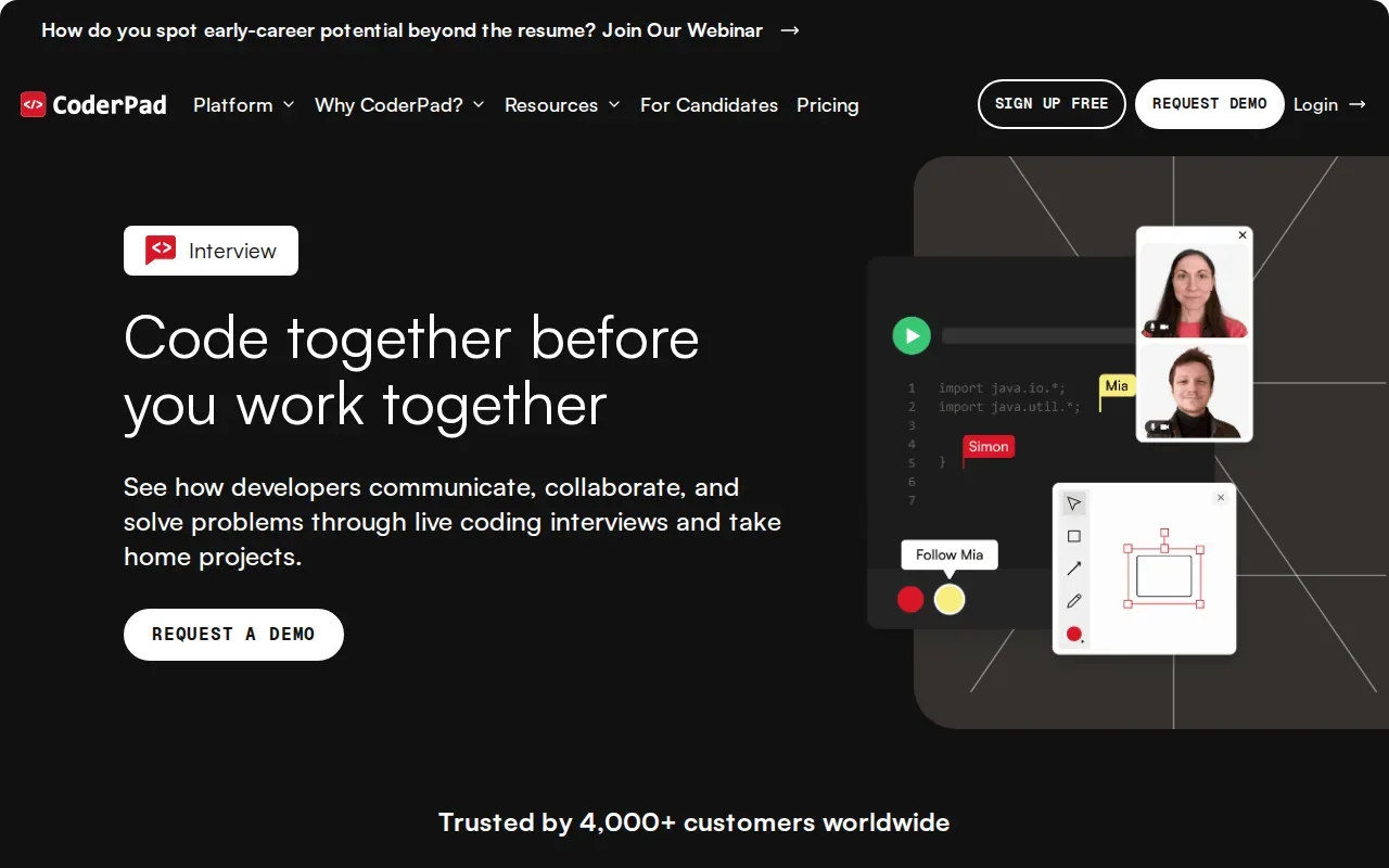 Screenshot of the CoderPad website